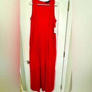 Eloquii Vibrant Red Wide Legged Jumpsuit with pockets.